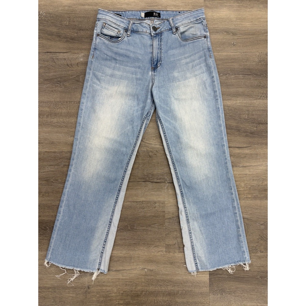 KUT FROM THE KLOTH Kelsey High Rise Ankle Flare Denim Raw Hem Women's Size 8